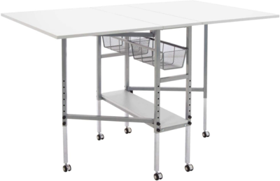 Sew Ready Mobile Height Adjustable Hobby and Craft Cutting Table with Drawers in Silver/White