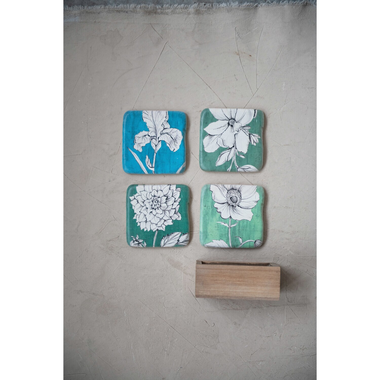 Coasters - Floral/Wood Box