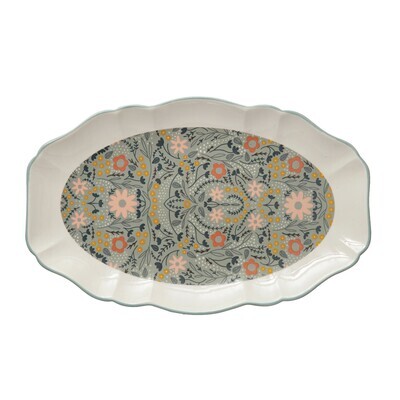 Stoneware Floral Platter Scalloped