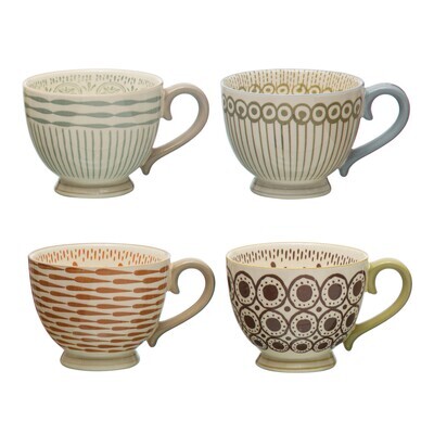 Colored Teacup Mug w/ Pattern, Multi Color, 4 Styles