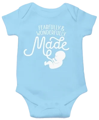 Fearfully & Wonderfully Made Onesie: Light Blue 6 Month