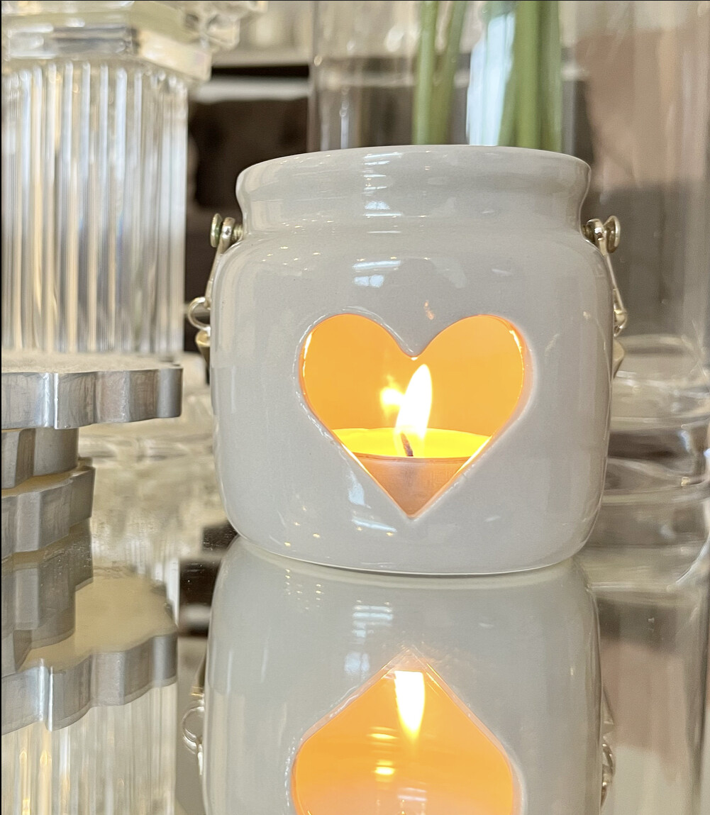 Grey heart , rope handle lantern