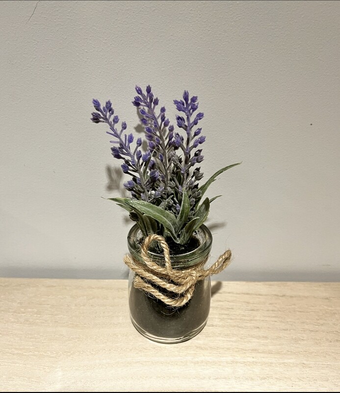 Glass potted faux lavender