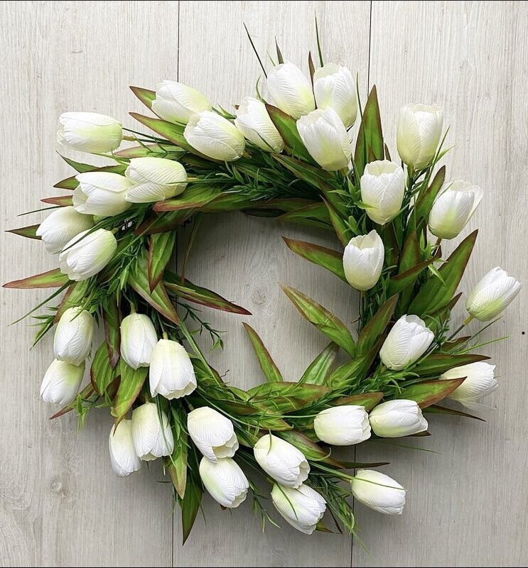 white tulip wreath