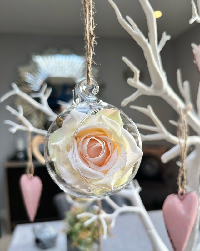 Peach cream rose glass balls
