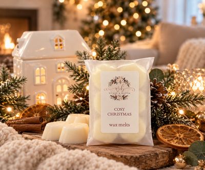 Weave & Bloom Christmas rose-shaped wax melts in 12 festive fragrances, six handmade soya wax melts per pack.