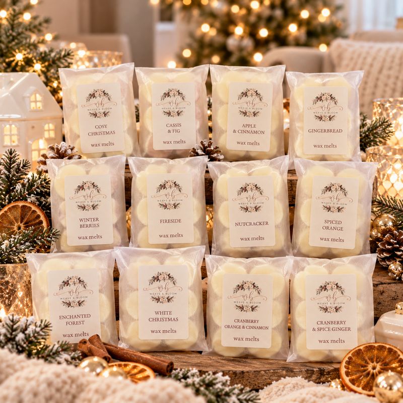 Christmas wax melts available in 12 different scents Christmas wax melts available in 12 different scents