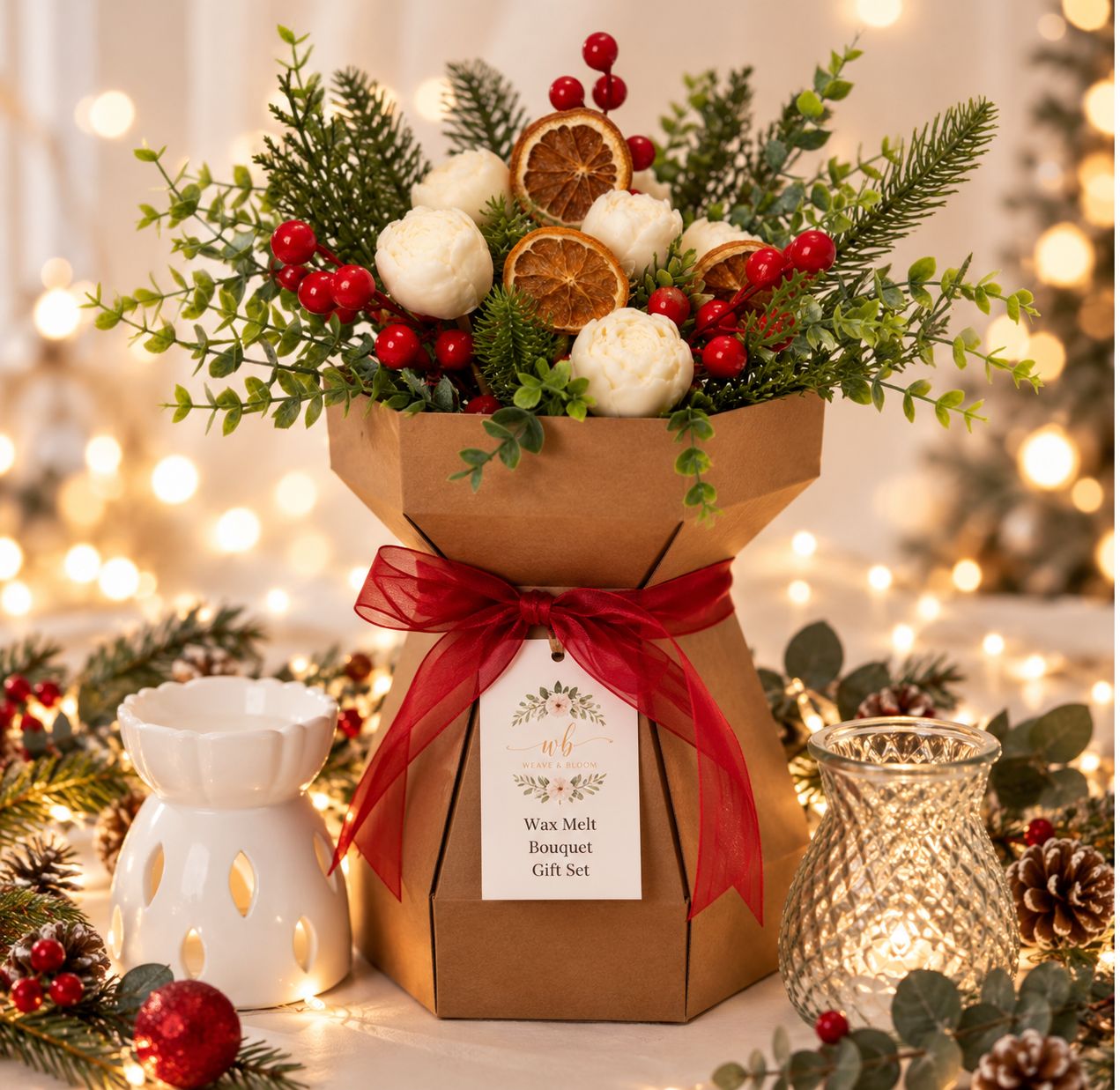 Christmas Wax Melt Bouquet Gift Set Cranberry Orange & Cinnamon