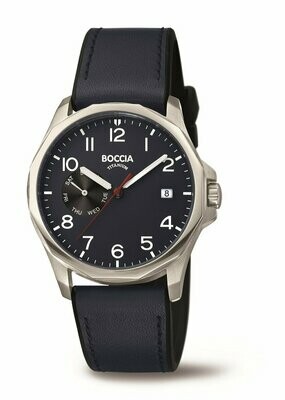 Boccia Herren-Armbanduhr 3644-02 Reintitan mit Leder-Armband und Wochentaganzeige Ø ca. 40 mm
Boccia