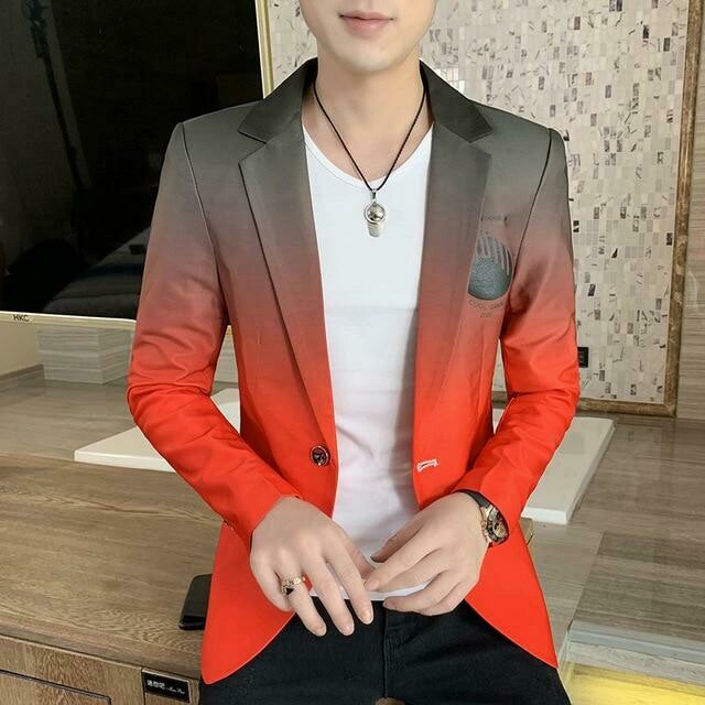 Blazer men New Male Gradient suit jacket Masculino Korean Style slim fit Casual Men fashion trend dress jacket
