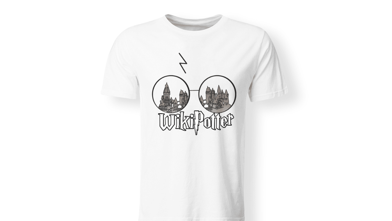 t-shirt Harry Potter con occhiali e visione del castello