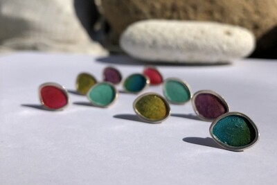 Earrings silver and paper