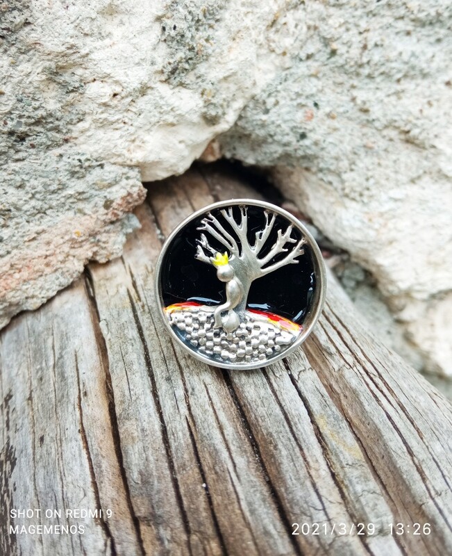 Ring silver enamel prince