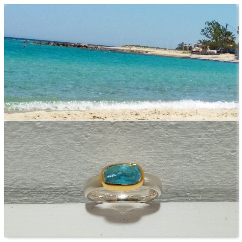 Ring silver and 18K gold with aquamarine gemstone