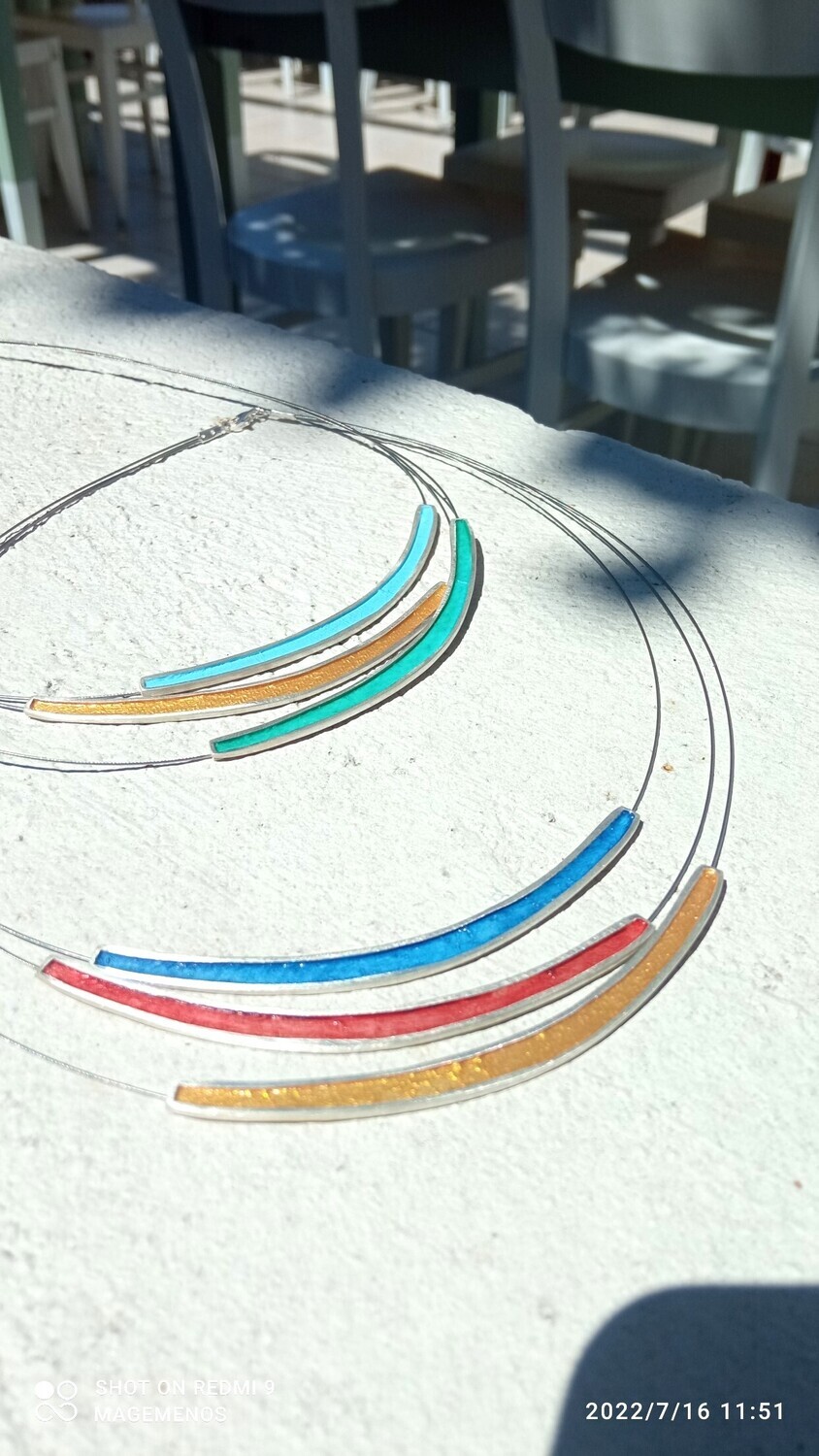 Necklace silver and paper mixed colours