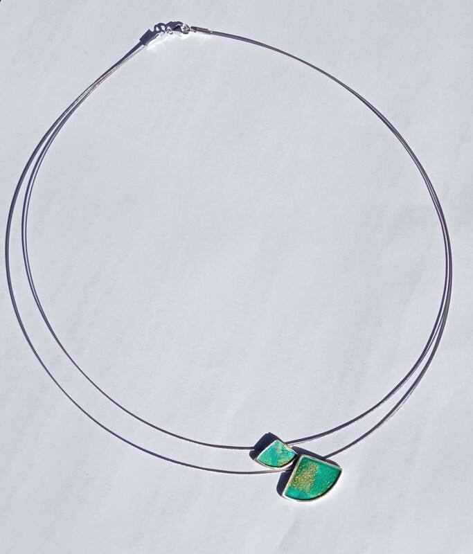 Necklace silver with paper. Triangle design