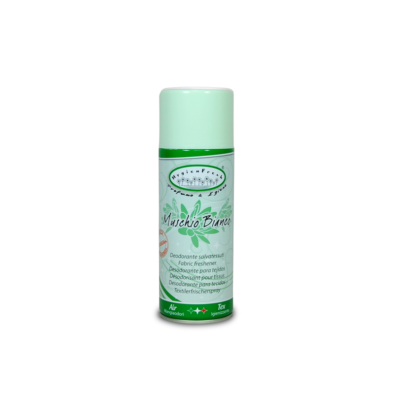 Hygienfresh Deodorante spray salvatessuti mangiaodori elimina gli odori sgradevoli con una delicata profumazione Muschio Bianco 400 ml