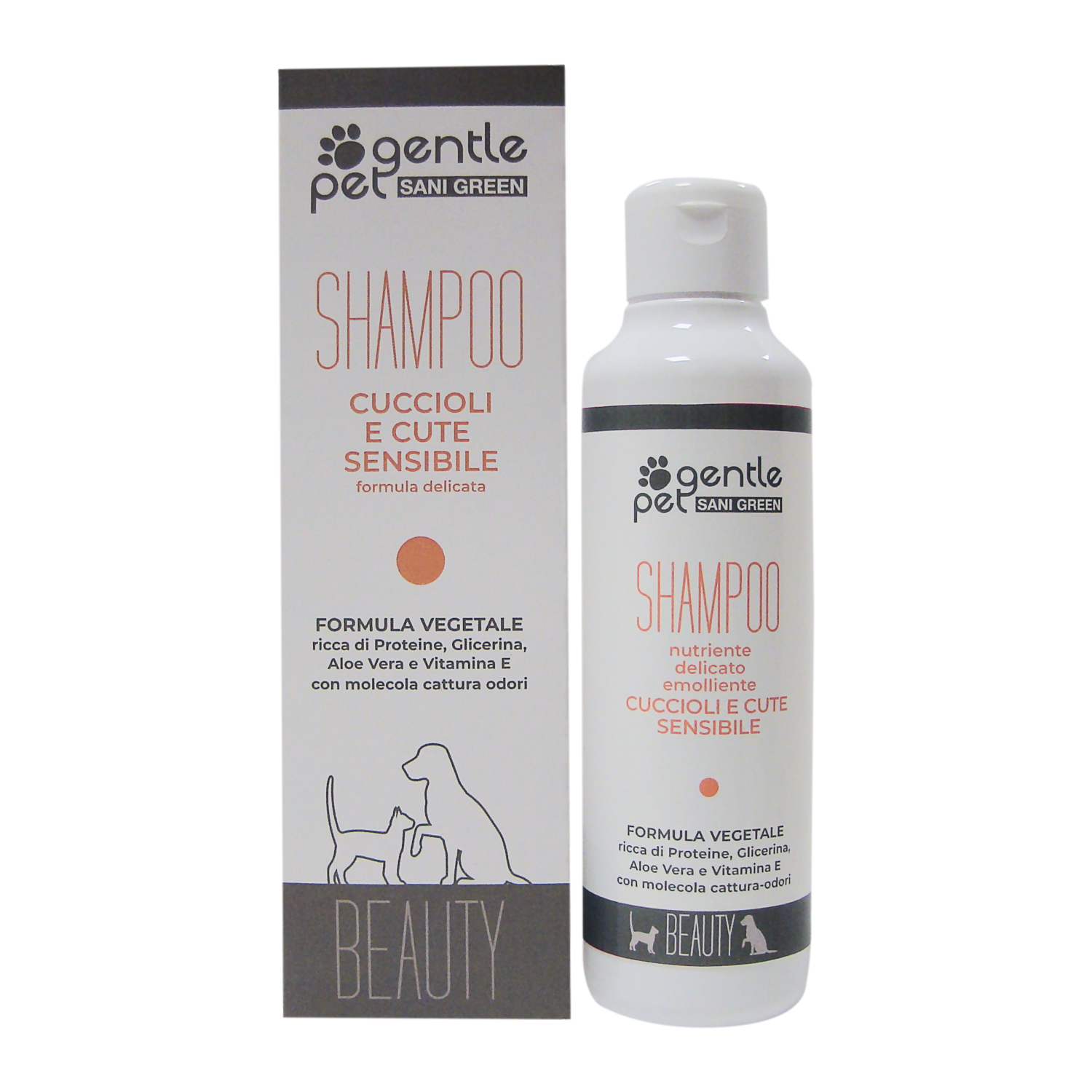 SHAMPOO CUCCIOLI E CUTE SENSIBILE GENTLEPET SANIGREEN con molecola cattura odori per Cani e gatti 250 ML