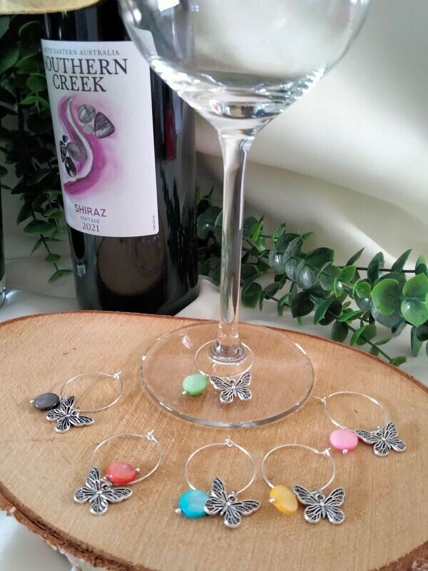 Wijnglasring Butterfly 1,  6 delig