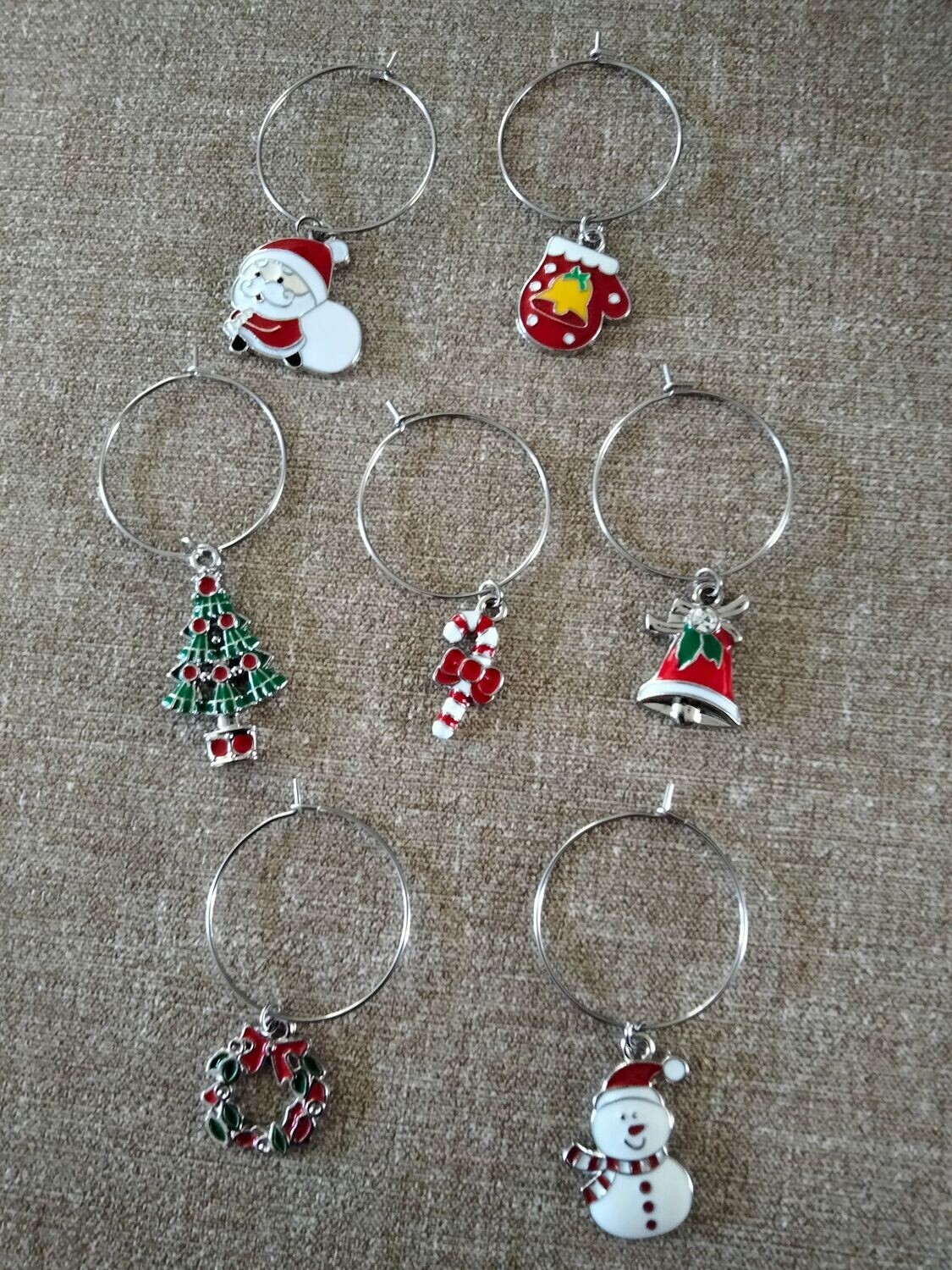Wijnglasring Kerst 10, zilver, 7-delig