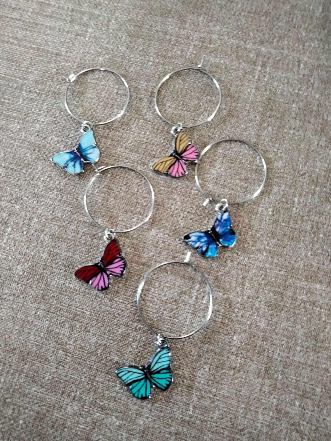Wijnglasring Butterfly 3, zilverkleurig, 5-delig