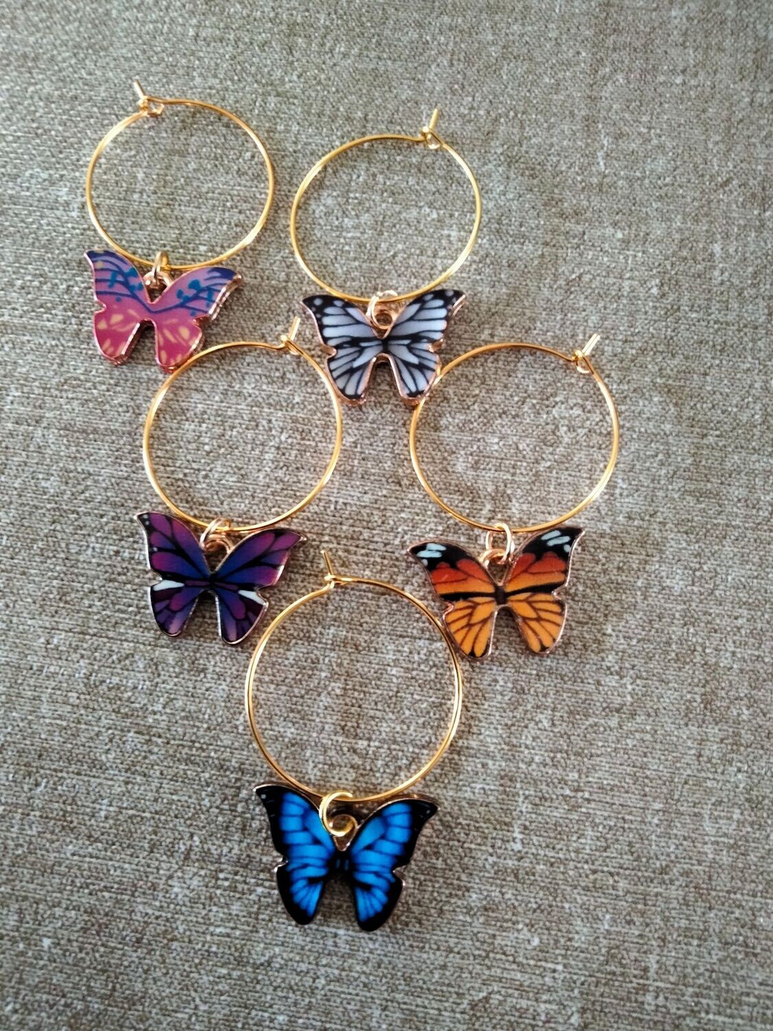 Wijnglasring Butterfly 4, goudkleurig, 5-delig