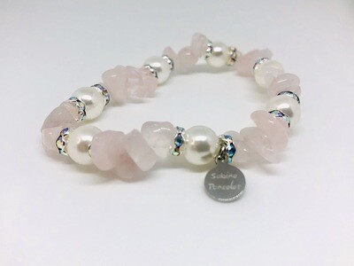 Rose Quartz Gemstone & White Pearl (Grade A.A.) Bracelet. SKU00029 Rose Quartz Gemstone & White Pearl (Grade A.A.) Bracelet. SKU00029