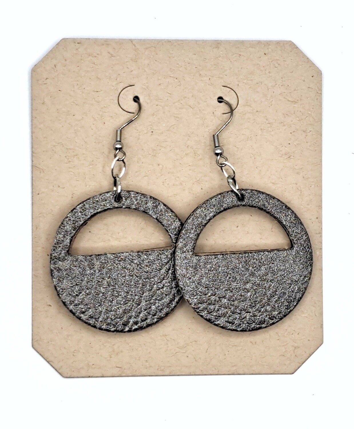 Handmade Faux Leather Wooden Circular Shaped Earrings