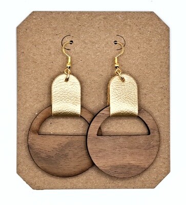 Handmade Gold Faux Leather Wrap Around Wooden Circle Earrings