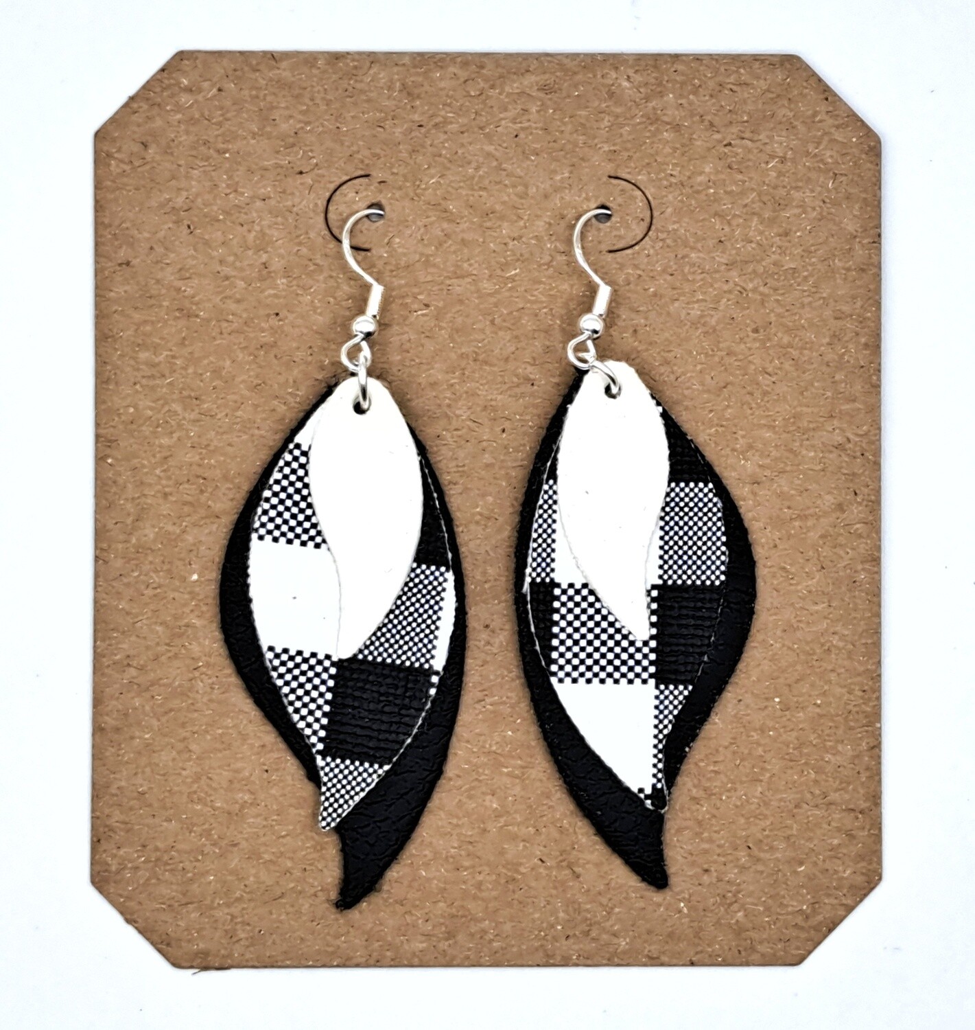 Handmade Faux Leather 3-tiered Black & White Earrings