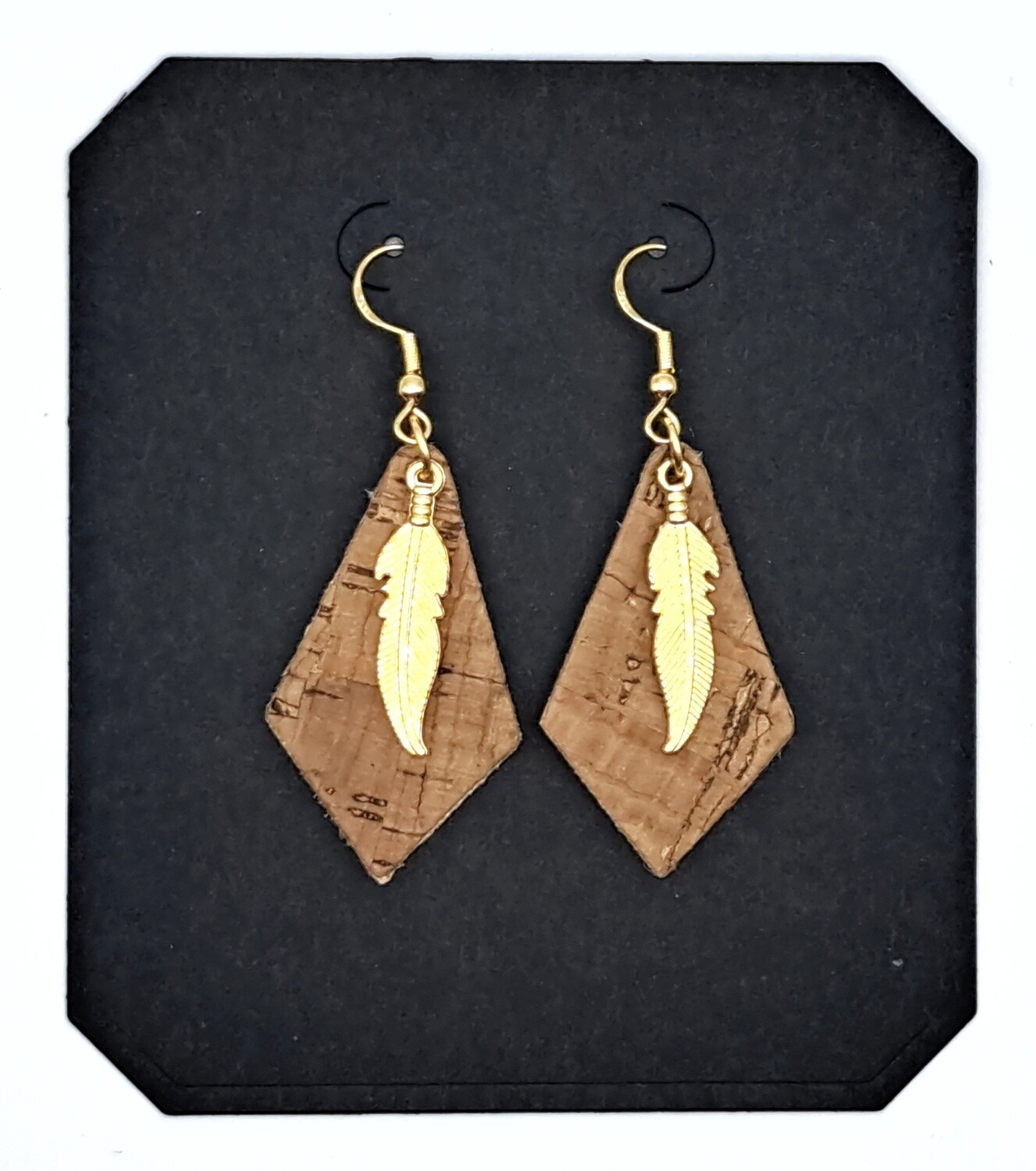 Handmade Faux Leather with Feather Charm Earrings