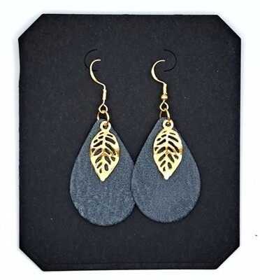 Handmade Faux Leather Tear Drop Gold Feather Charm Earrings Handmade Faux Leather Tear Drop Gold Feather Charm Earrings