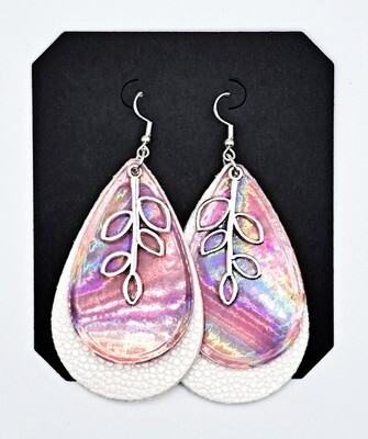 Handmade Holographic & White Faux Leather Layered Teardrop Earrings