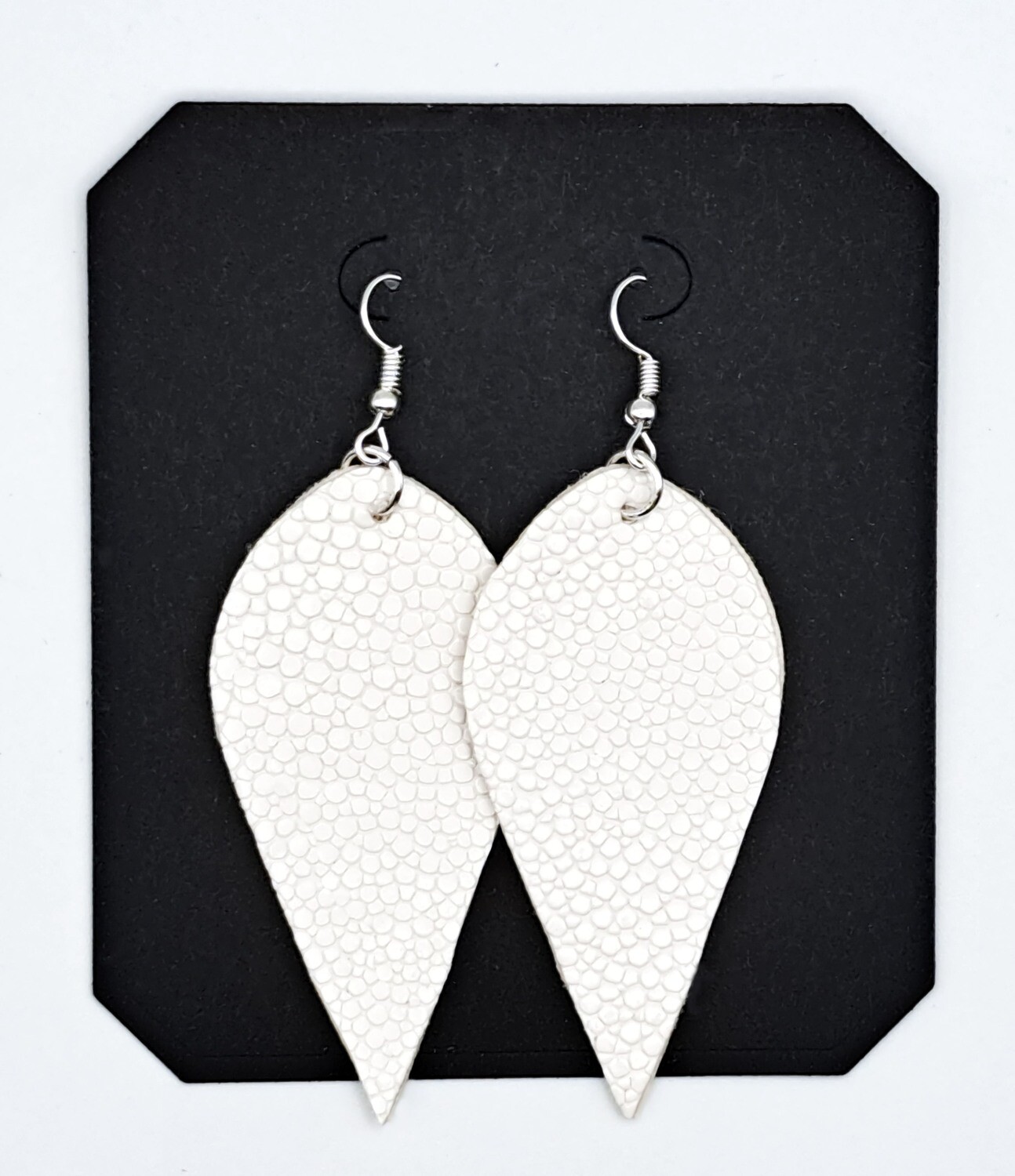 Handmade White Large Leaf Faux Leather Earrings