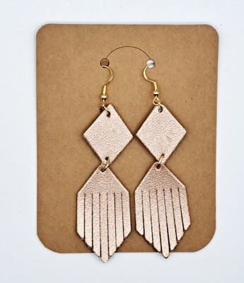 Handmade 2-tiered Diamond/Triangle Fringe Faux Leather Earrings Handmade 2-tiered Diamond/Triangle Fringe Faux Leather Earrings