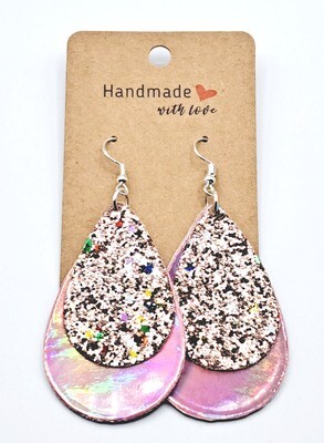 Handmade Glitter & Holographic Faux Leather Layered Teardrop Earrings