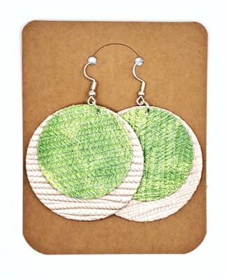 Handmade Faux Leather Green & White Layered Circle Earrings Handmade Faux Leather Green & White Layered Circle Earrings