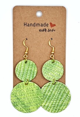 Handmade Faux 2-tiered Circle Leather Green Earrings Handmade Faux 2-tiered Circle Leather Green Earrings
