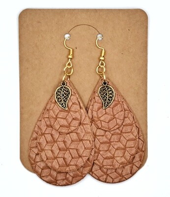 Handmade Faux 3-Layered Leather Teardrop with Leaf Charm Earrings Handmade Faux 3-Layered Leather Teardrop with Leaf Charm Earrings