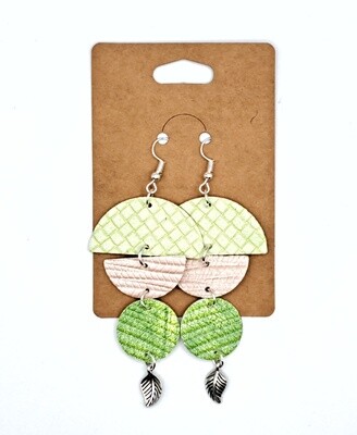 Handmade Half Circle/Circles Faux Leather with Leaf Charm Earrings Handmade Half Circle/Circles Faux Leather with Leaf Charm Earrings