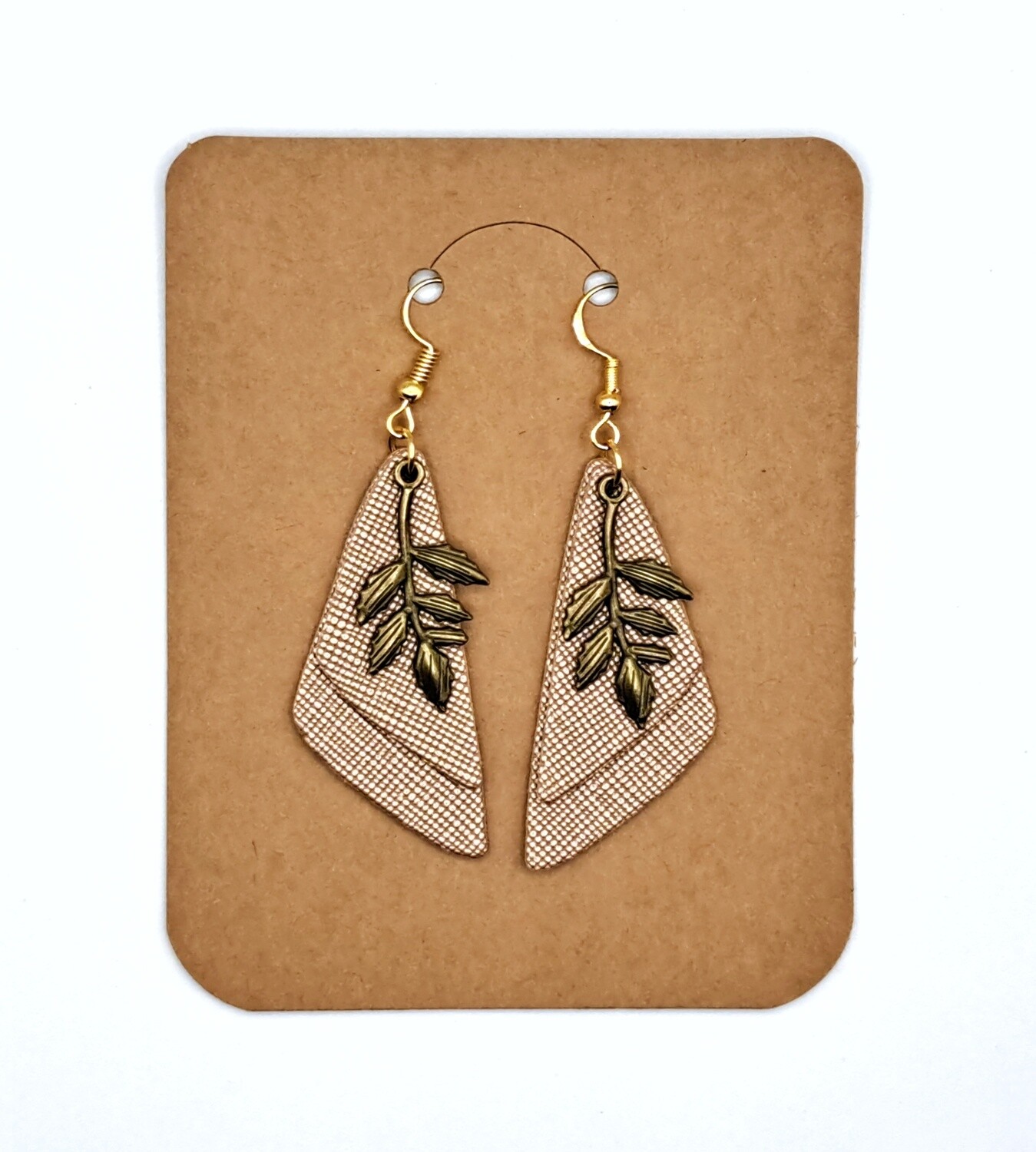 Handmade Asymmetric Layered Faux Leather with Antique Bronze Leaves Charms Earrings