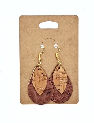 Handmade Brown/Tan Faux Leather Layered Teardrop/Leaf Earrings