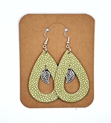 Handmade Cut-out Hoops with Leaf Charms Earrings (3 Color Design Variations available)