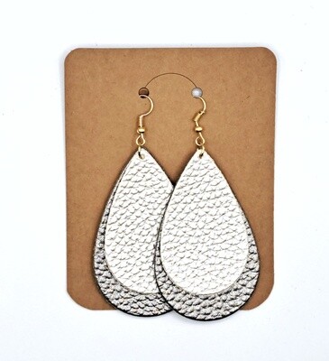 Handmade Layered Silver Metallic Faux Leather Teardrop Earrings #2 Handmade Layered Silver Metallic Faux Leather Teardrop Earrings #2