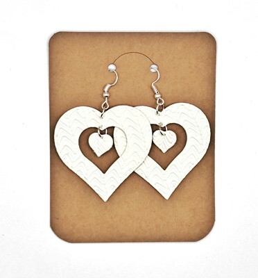 Handmade Faux Leather White Hearts Cut-out Earrings