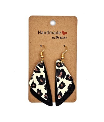 Handmade Asymmetric Layered Animal Print Faux Leather Earrings