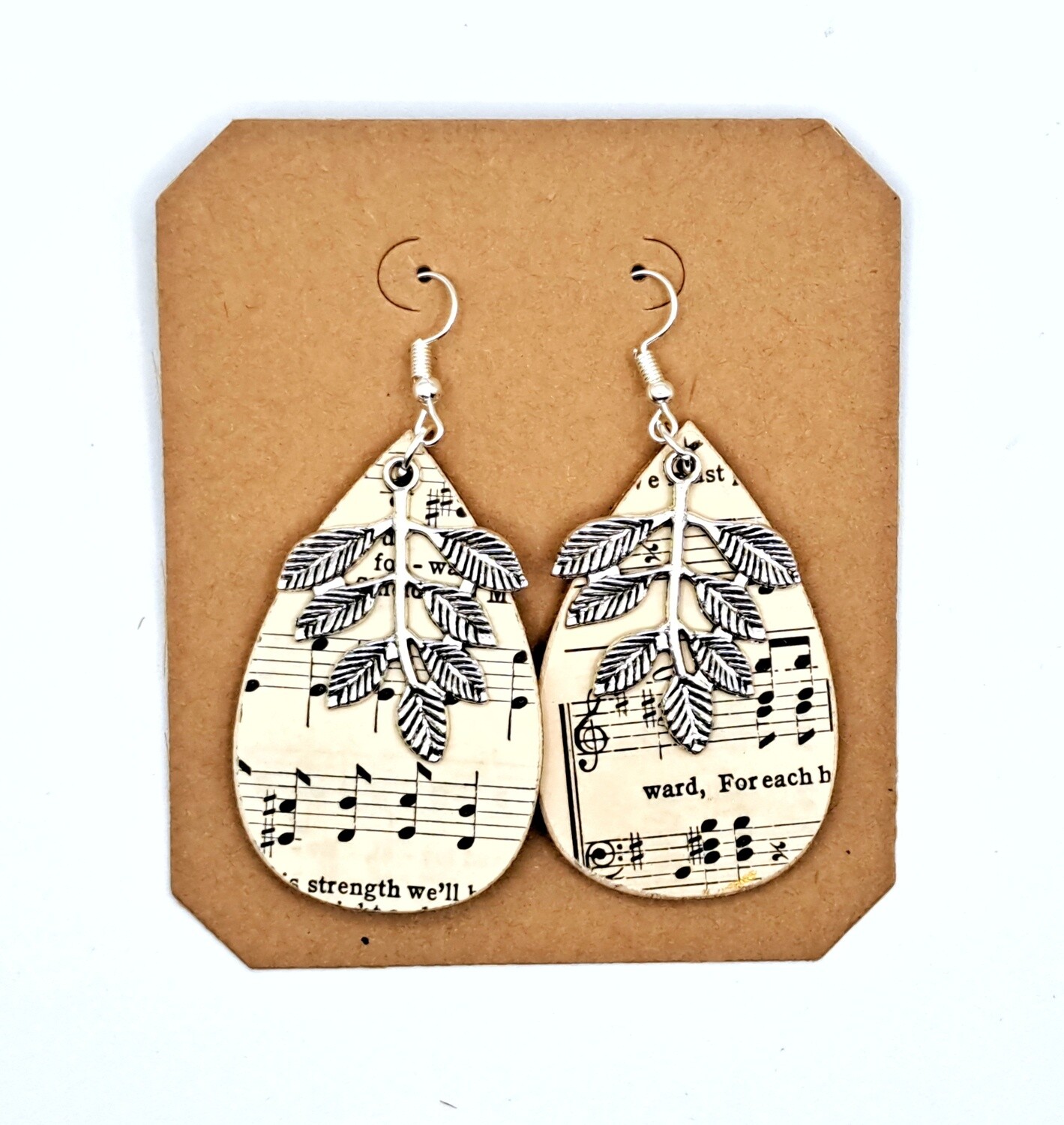 Handmade Wooden Teardrops w/Hymnals & Silver Leaves Branch Charms