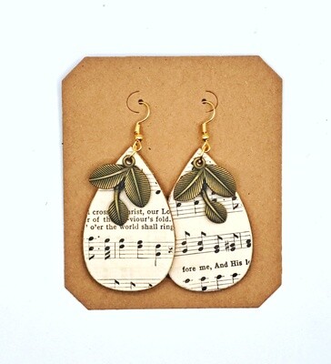 Handmade Wooden Teardrops w/Hymnals & Bronze Leaf Charms Handmade Wooden Teardrops w/Hymnals & Bronze Leaf Charms