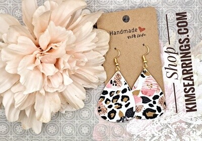 Handmade Floral Print Faux Leather Teardrops Earrings (small size)