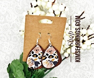 Handmade Layered Teardrop Floral/Brown Faux Leather Earrings Handmade Layered Teardrop Floral/Brown Faux Leather Earrings